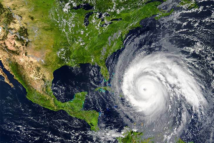 Hurricane on a map heading toward the US.
